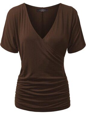Women's T Shirt Brown V Neck Short Sleeve Dressy Summer Comfort Drape Comfort
